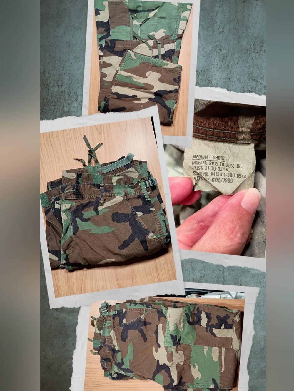 Vintage authentic US military issue woodland camo ripstop cargo pants